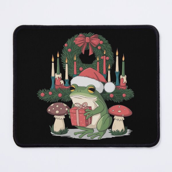 Item preview, Cottagecore Aesthetic Frog Between Mushrooms Wearing Christmas Hat designed and sold by thespecialtyhub.