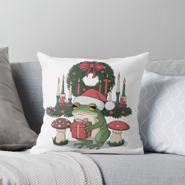 Item preview, Cottagecore Aesthetic Frog Between Mushrooms Wearing Christmas Hat  designed and sold by thespecialtyhub.