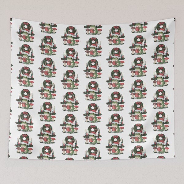 Item preview, Cottagecore Aesthetic Frog Between Mushrooms Wearing Christmas Hat  designed and sold by thespecialtyhub.