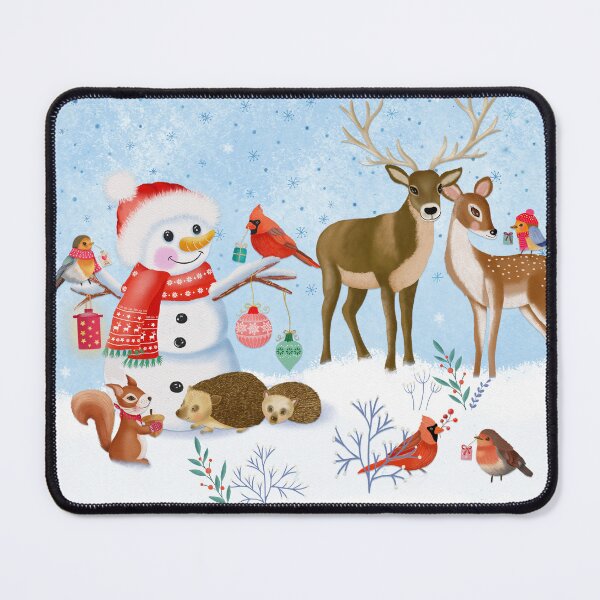 Item preview, snowman with forest animals, Christmas, winter landscape designed and sold by Sandra Brezina.