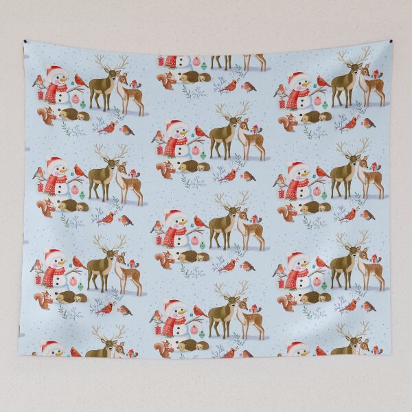 Item preview, snowman with forest animals, Christmas, winter landscape designed and sold by Sandra Brezina.
