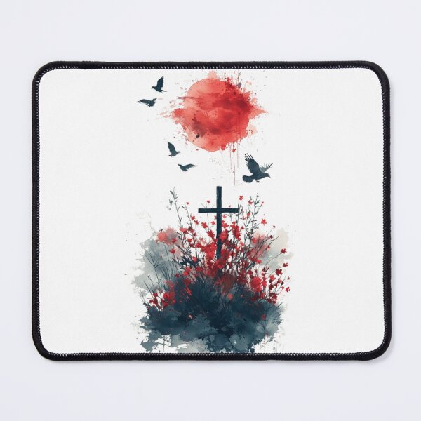 Item preview, "Gothic Cross Ravens Watercolour Art Print - Dark Aesthetic Wall Decor, Japanese Style Ink Painting" designed and sold by Ice Diamond Designs.