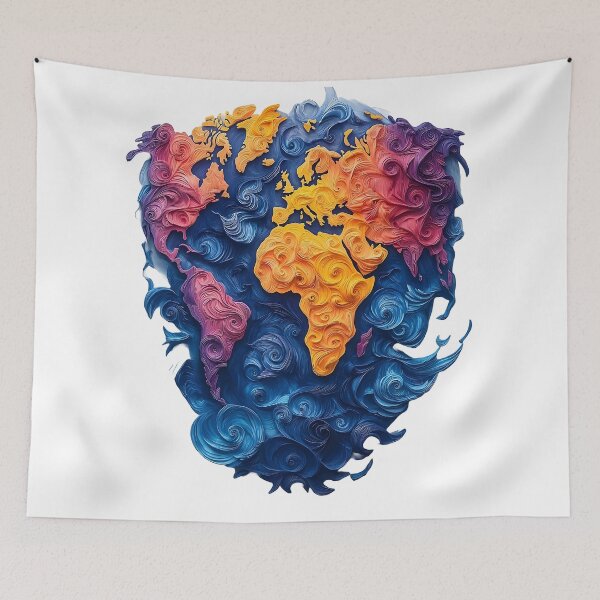 Item preview, Abstract World Map with Vibrant Textured Swirls designed and sold by Guesso.