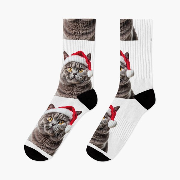 Item preview, Funny British Shorthair cat wearing Christmas hat designed and sold by LazyOwlStore.