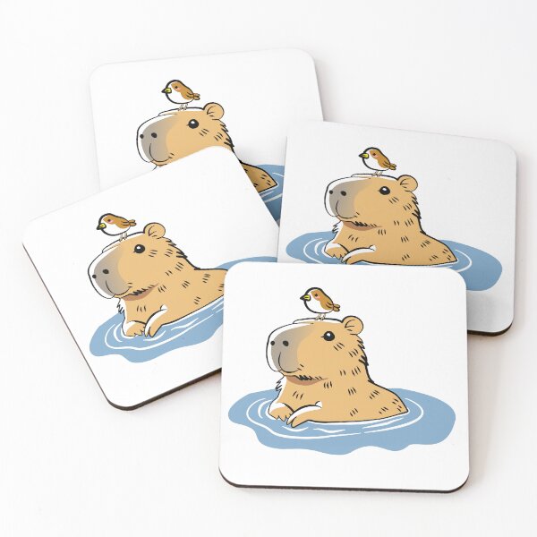 Item preview, cute capybara taking a bath wit a bird on his head designed and sold by nuutree.