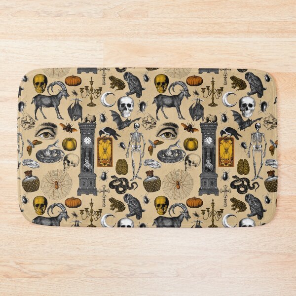 Item preview, Halloween pattern with skulls, crows, bats and goats on beige designed and sold by JuliaPop.