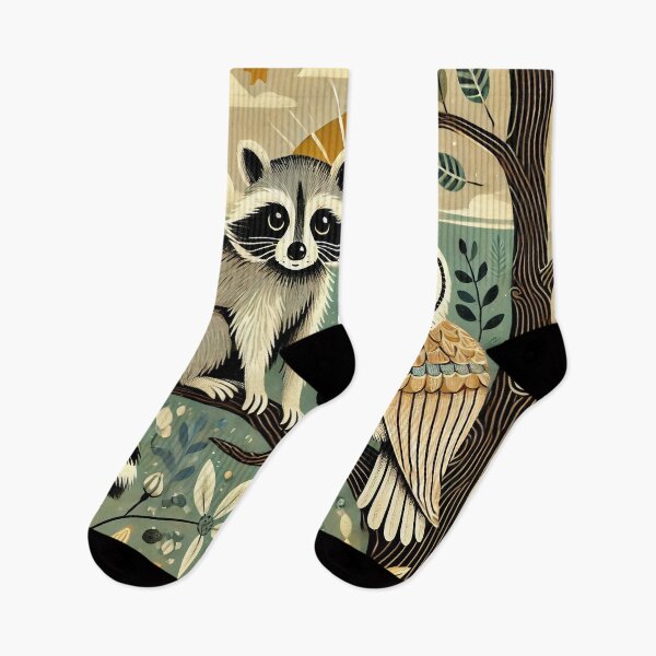 Item preview, Whimsical Raccoon and Owl at Dawn designed and sold by WildlifeWhimsy.