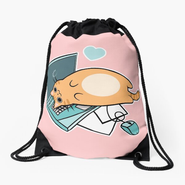 Cute Laptop Cat Drawstring Bag
