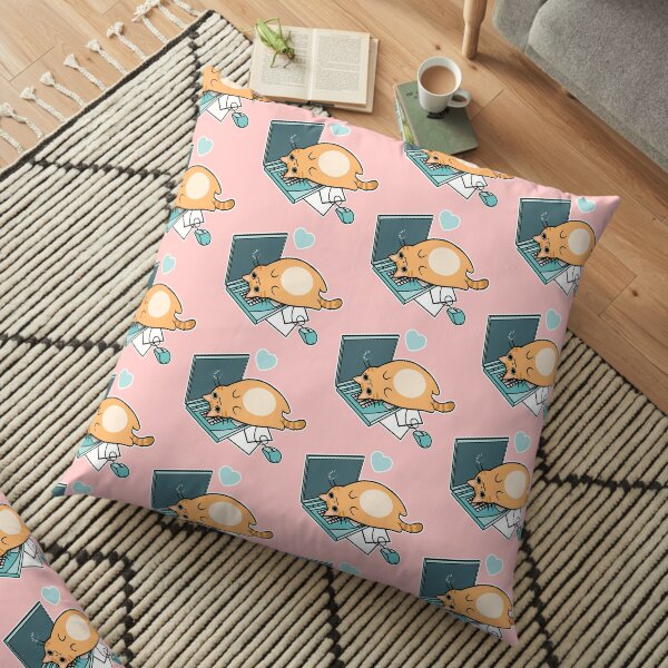 Cute Laptop Cat Floor Pillow