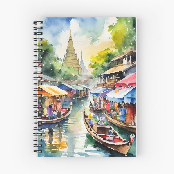 Item preview, Bangkok Floating Markets Thailand Watercolor designed and sold by Magnolia Valley Art.