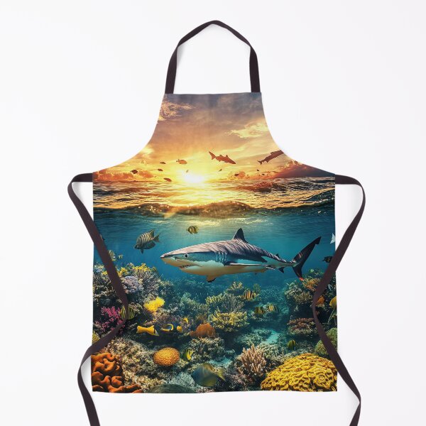 Item preview, Shark underwater with coral reef at sunset - Marine photography designed and sold by TheArtistOf2022.