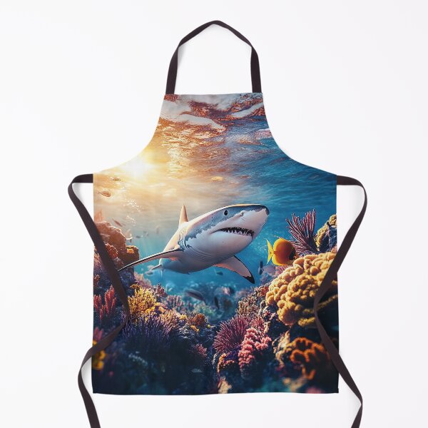 Item preview, Shark underwater with coral reef at sunset - Marine photography designed and sold by TheArtistOf2022.