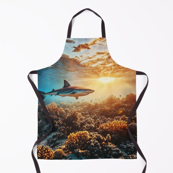 Item preview, Shark underwater with coral reef at sunset - Marine photography designed and sold by TheArtistOf2022.