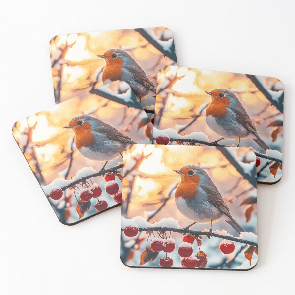 Item preview, Robin in snow at sunrise - Nature photo designed and sold by TheArtistOf2022.