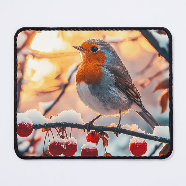 Item preview, Robin in snow at sunrise - Nature photo designed and sold by TheArtistOf2022.