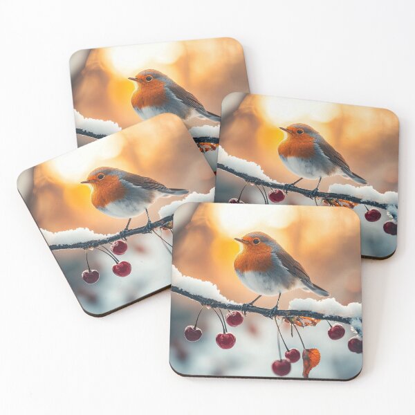 Item preview, Robin in snow at sunrise - Nature photo designed and sold by TheArtistOf2022.
