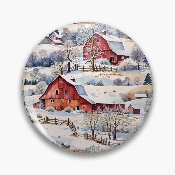 Item preview, Vintage Winter Farm Watercolor with Red Barns designed and sold by gjsart.