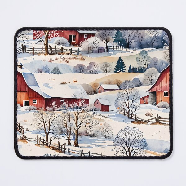 Item preview, Vintage Winter Farm Watercolor with Red Barns designed and sold by gjsart.