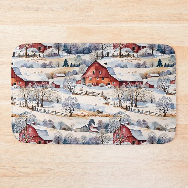 Item preview, Vintage Winter Farm Watercolor with Red Barns designed and sold by gjsart.
