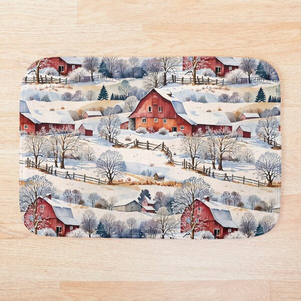 Item preview, Vintage Winter Farm Watercolor with Red Barns designed and sold by gjsart.