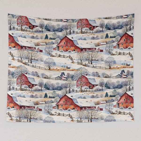 Item preview, Vintage Winter Farm Watercolor with Red Barns designed and sold by gjsart.