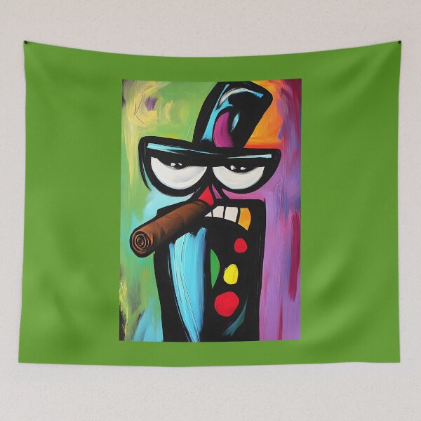 Item preview, Colorful Abstract Character with a Large Cigar, Mustache and Top Hat AI Generated Comic Art designed and sold by OlfactoART Studio.