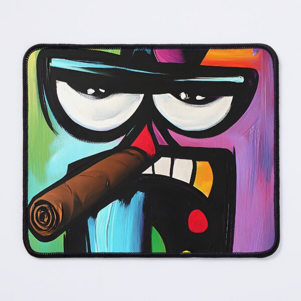 Item preview, Colorful Abstract Character with a Large Cigar, Mustache and Top Hat AI Generated Comic Art designed and sold by OlfactoART Studio.