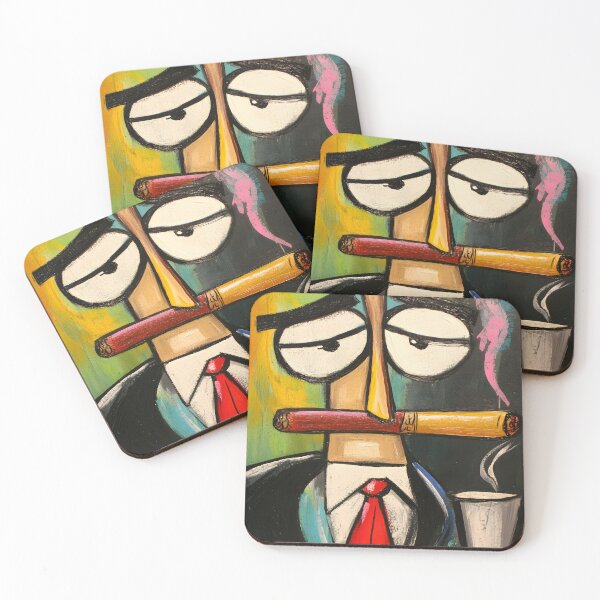 Item preview, Stylized Character Holding a Cigar with Steam Rising from a Coffee Cup Colorful Abstract Art AI Generated designed and sold by OlfactoART Studio.