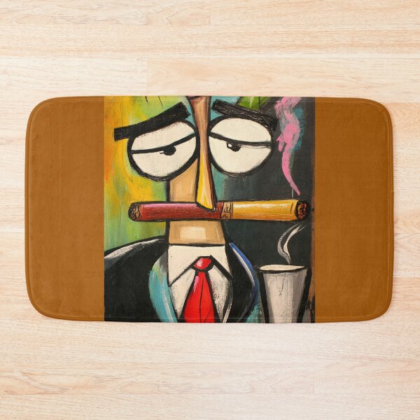 Item preview, Stylized Character Holding a Cigar with Steam Rising from a Coffee Cup Colorful Abstract Art AI Generated designed and sold by OlfactoART Studio.