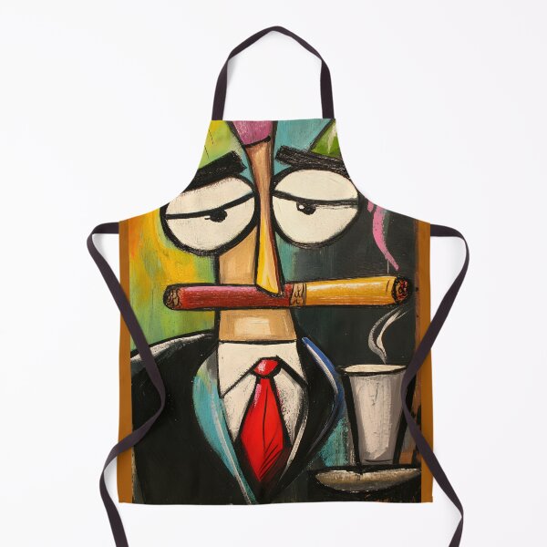 Item preview, Stylized Character Holding a Cigar with Steam Rising from a Coffee Cup Colorful Abstract Art AI Generated designed and sold by OlfactoART Studio.