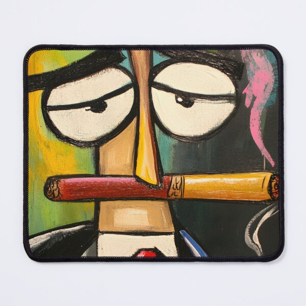 Item preview, Stylized Character Holding a Cigar with Steam Rising from a Coffee Cup Colorful Abstract Art AI Generated designed and sold by OlfactoART Studio.
