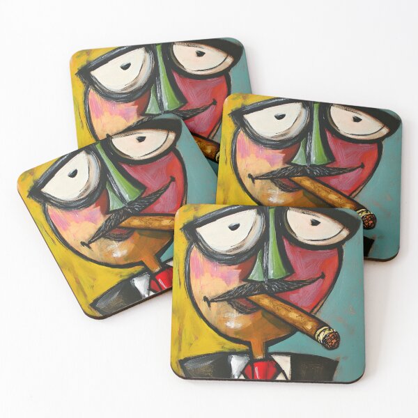 Item preview, Vibrant Abstract Face with Bold Colors and Exaggerated Mustache Smoking a Cigar designed and sold by OlfactoART Studio.
