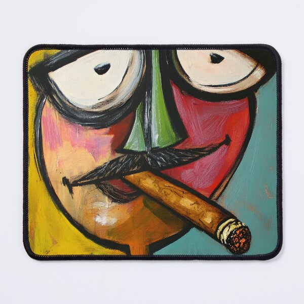 Item preview, Vibrant Abstract Face with Bold Colors and Exaggerated Mustache Smoking a Cigar designed and sold by OlfactoART Studio.