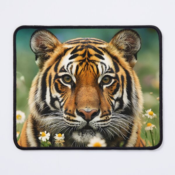 Item preview, Sumatran tiger portrait with wild flowers - Wildlife photo designed and sold by TheArtistOf2022.