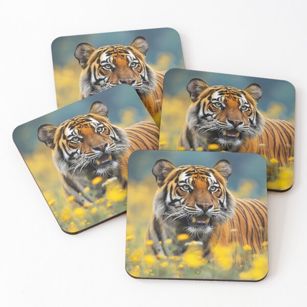 Item preview, Sumatran tiger portrait with wild flowers - Wildlife photo designed and sold by TheArtistOf2022.