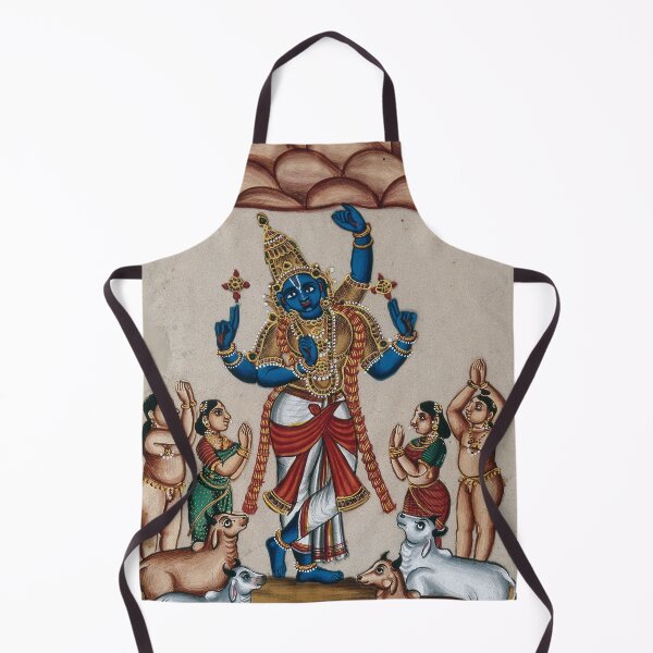 Item preview, Krishna lifting the mountain antique Indian religious artwork designed and sold by Vintage Designs +.