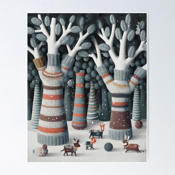 Item preview, Knitted Forest with Cozy Animals in Sweaters designed and sold by ZetaDream.