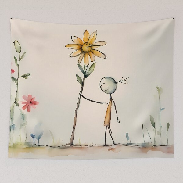 Item preview, Happy Stick Figure Holding A Large Flower designed and sold by CalmnessbyChoice.
