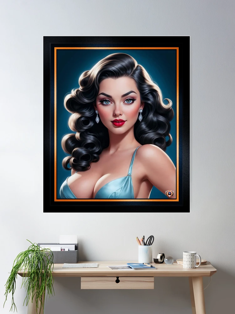 Vintage Inspired Retro Hollywood Style Glamour Portrait Of A Woman AI Concept Art by Xzendor7 | A Raven Haired Beauty 2 Vintage Inspired Retro Hollywood Style Glamour Portrait Of A Woman Captivating AI Concept Art by Xzendor7 Wall Decor Poster Art Print