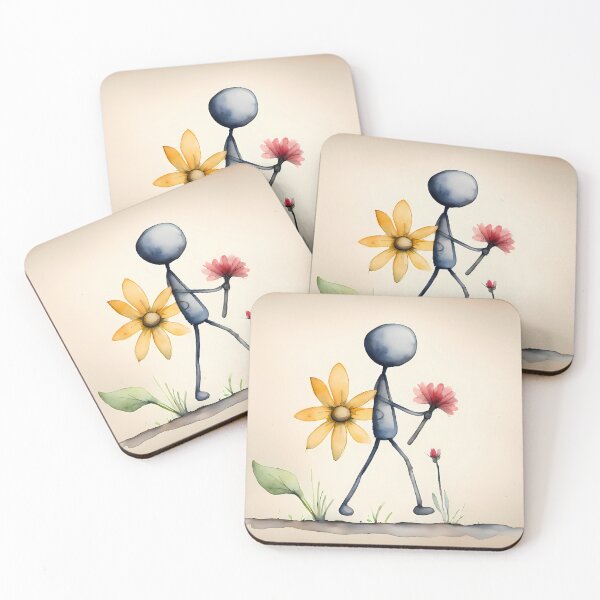 Item preview, Blue Stick Figure Holding A Red Flower designed and sold by CalmnessbyChoice.