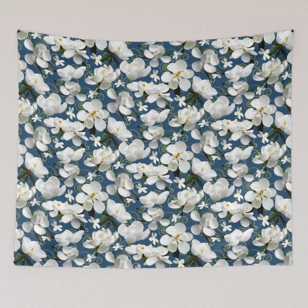 Item preview, Magnolia Scroll Halfdrop Dark Blue 21486b designed and sold by Art in My Loft.