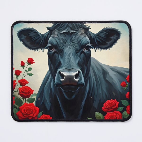 Item preview, Black Angus In A Field Of Red Roses designed and sold by Paw's Arts.
