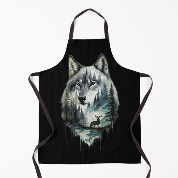 Item preview, Wolf Silhouette In Beautiful Nature, a wolf's head with a forest and a deer in the background. nature, wolf, mountains, outdoors, adventure, camping designed and sold by Collagedream.