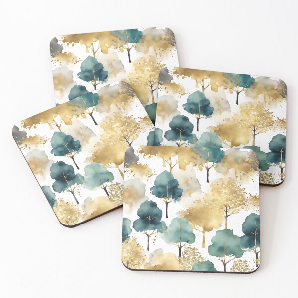 Item preview, Watercolor trees with Gold Accents - Nature-Inspired Wall Art for Tranquil Spaces designed and sold by Sanskrati.