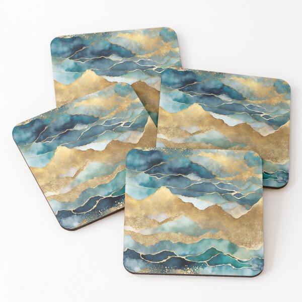Item preview, Watercolor mountains with Gold Accents - Nature-Inspired Wall Art for Tranquil Spaces designed and sold by Sanskrati.