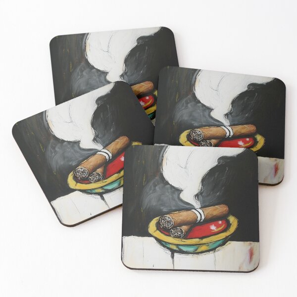 Item preview, Dramatic Smoke Rising from Two Cigars on a Colorful Dish AI Generated Abstract Art designed and sold by OlfactoART Studio.