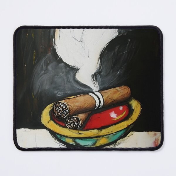 Item preview, Dramatic Smoke Rising from Two Cigars on a Colorful Dish AI Generated Abstract Art designed and sold by OlfactoART Studio.