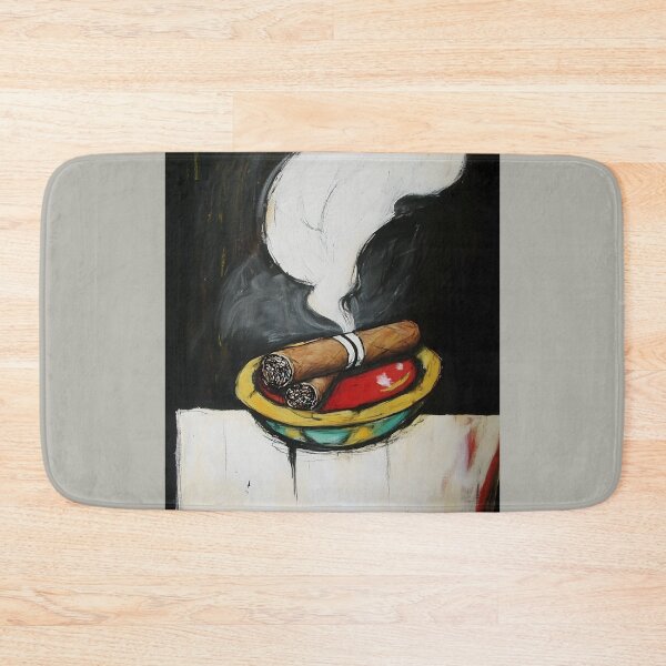 Item preview, Dramatic Smoke Rising from Two Cigars on a Colorful Dish AI Generated Abstract Art designed and sold by OlfactoART Studio.