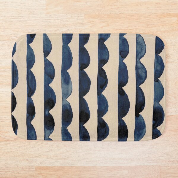 Item preview, Scalloped line in painted indigo blue on tan designed and sold by studioanalog.