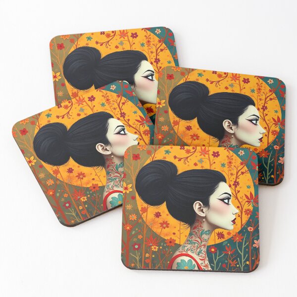 Item preview, Ornate Tattooed Woman in Profile with Floral Moon designed and sold by marvinismyname.